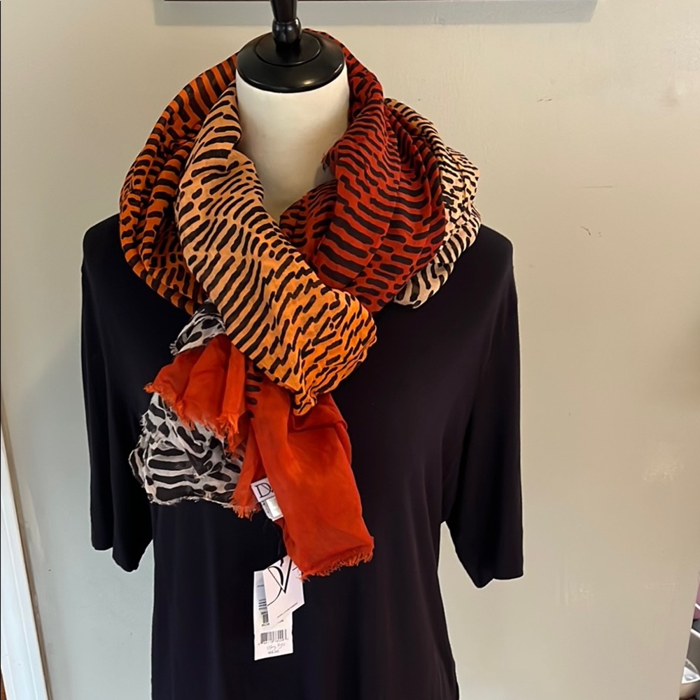 Diane Von Furstenberg Striped Orange and Black Scarf